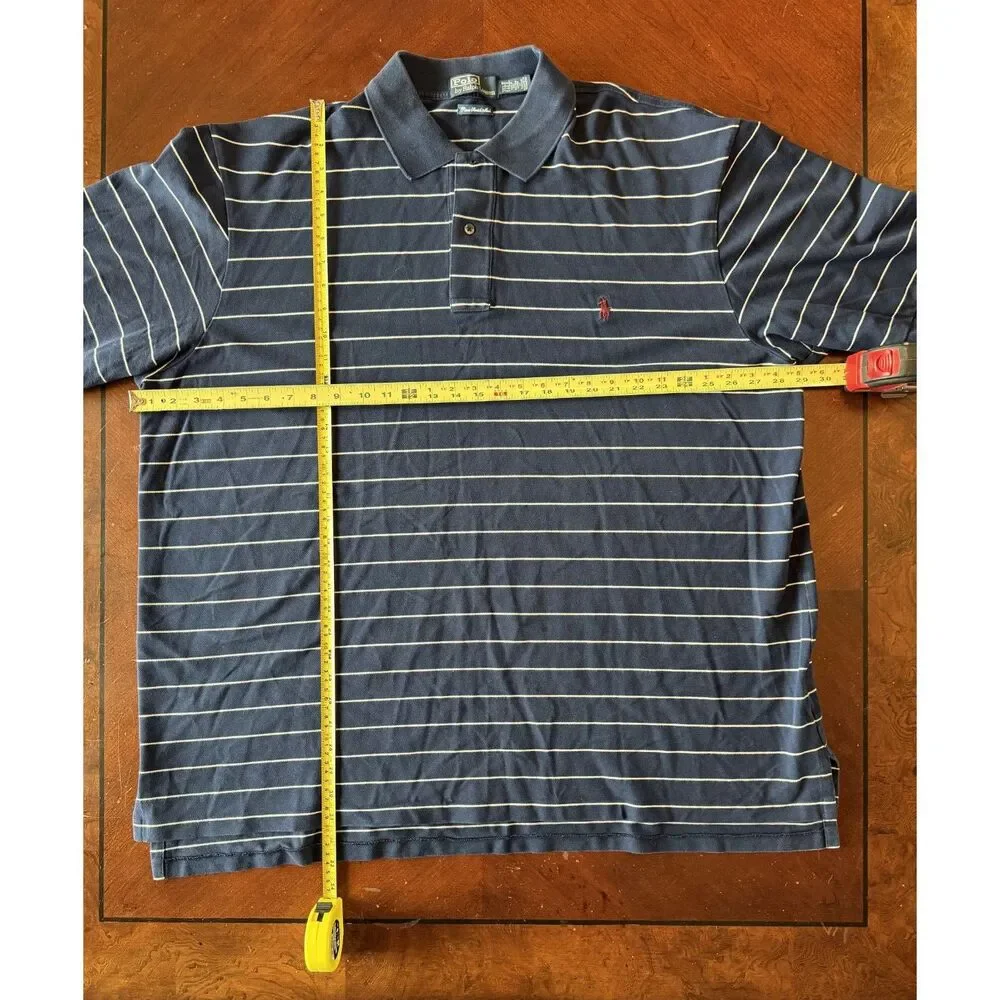 Polo Ralph Lauren 3XLT Polo Shirt Navy Stripe Big Tall Pima Stretch Mesh Preppy
